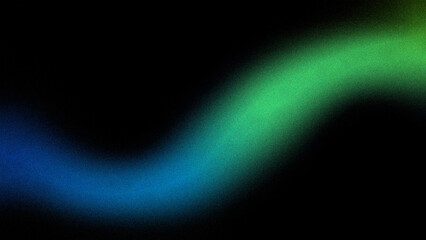 Dark green blue wave gradient background with green and blue lights on a black backdrop, grain texture effect