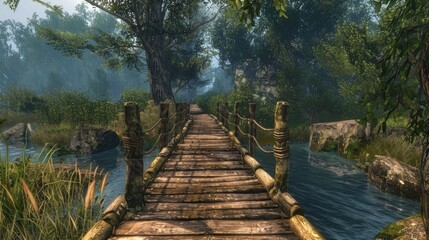 Fototapeta premium Community s Walkway Old Wooden Bridge