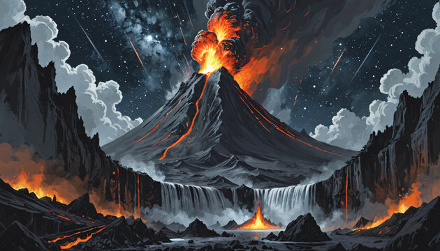 volcano erruption with hot lava