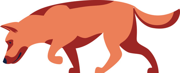 Stylized fox graphic design walking isolated white background. Modern flat fox illustration side view. Cartoonstyle red simple artwork digital