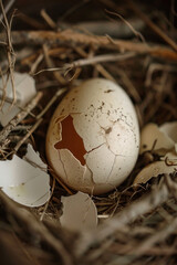 Obraz premium A cracked egg in a nest