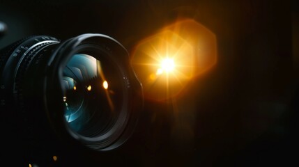 A camera lens with a bright light shining on it