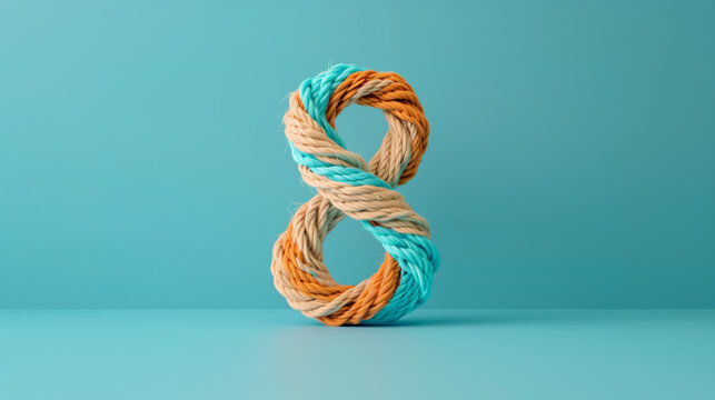 Colorful rope number eight on a blue background 