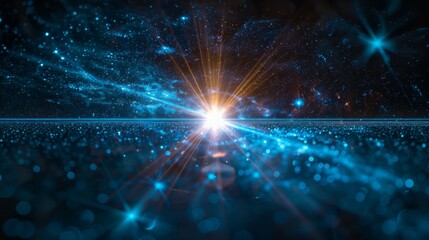 Fototapeta premium A bright light shines in the middle of a dark blue sky