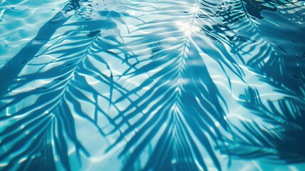 Tropical Leaf Shadow on Blue Water Surface: Abstract Summer Vacation Banner