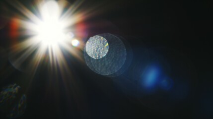 A bright light shining on a dark background, lens flare effects for overlay designs