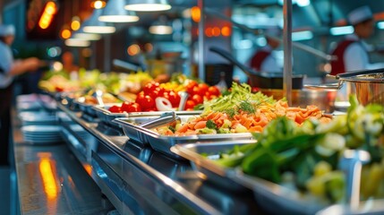 Obraz premium Cuisine Culinary Buffet Dinner Catering Dining Food Celebration Party Concept. Buffet restaurant with food