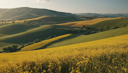 Obraz premium beautiful yellow field on the hills