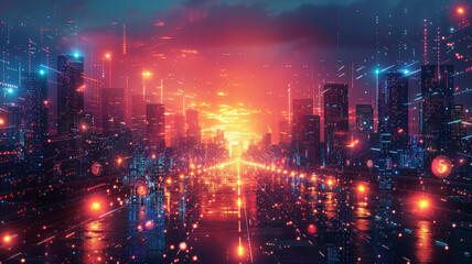 Fototapeta premium Illustrate 5G challenges and solutions: infrastructure, privacy, cybersecurity, advanced protocols, community engagement, and sustainability.generative ai