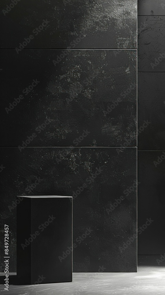 Poster abstract black geometric shapes with textured surface. generative ai
