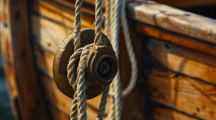 Sailing boat pulley with nautical rope : Generative AI