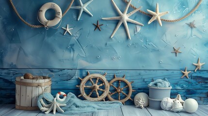 Newborn digital nautical background Photo props : Generative AI © The Little Hut
