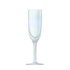 Glass for champagne, wine, drinks isolated on a white background. Hand drawn watercolor illustration. For design, cards, invitations, congratulations, packaging, printing, advertising.