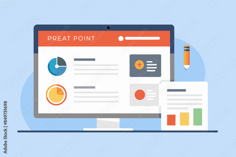 Leinwandbilder a computer screen with a pie chart on it, clean and minimalist PowerPoint template for professional use