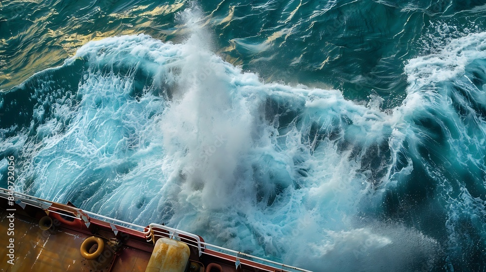 Poster sea water and spray splashing on main deck of a cargo ship or bulk carrier : generative ai
