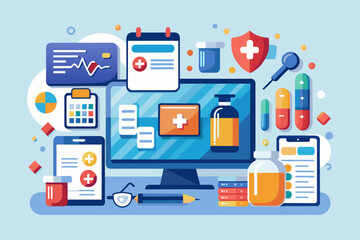 a computer screen with medical icons on it, An electronic prescription platform for efficient medication management and fulfillment