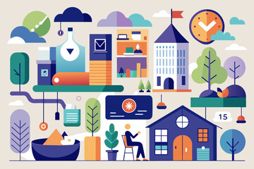 a poster with a bunch of different things in it, An infographic on the benefits of minimalist living using vectors