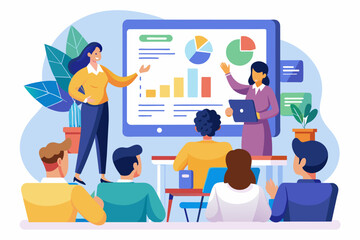 a group of people in a meeting room with a whiteboard, An informative slideshow for an educational workshop or seminar