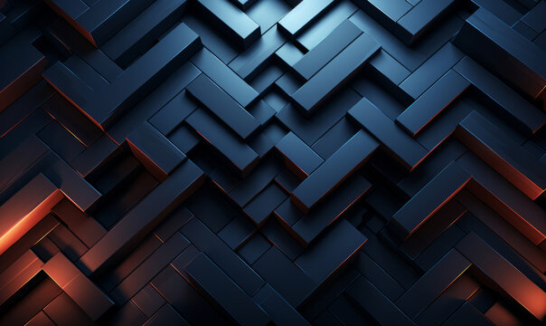 Modern abstract background design featuring dark interlocking geometric shapes with a subtle orange glow, creating a dynamic and sophisticated pattern.