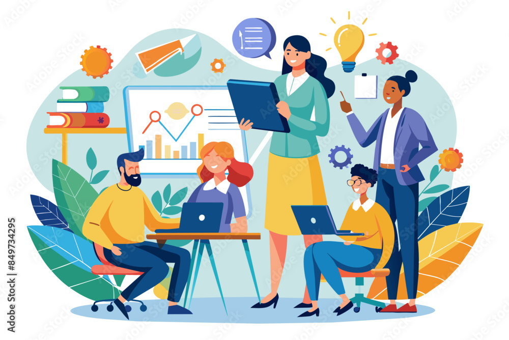Poster a group of people sitting around a table with laptops, professional development workshop series for 