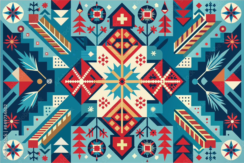 Leinwandbilder a colorful rug with a pattern of arrows, Scandinavian-inspired pattern with clean lines and geometric shapes