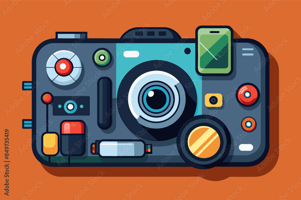 Fototapete a camera with a flash drive on it, vector illustrationa sleek smartphone with detailed features like camera lenses and buttons