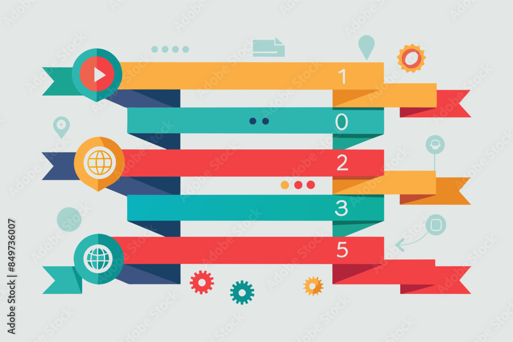Aufkleber a flat design with a lot of different colored ribbons, Create infographic banners or ribbons to highlight key points or sections within an infographic