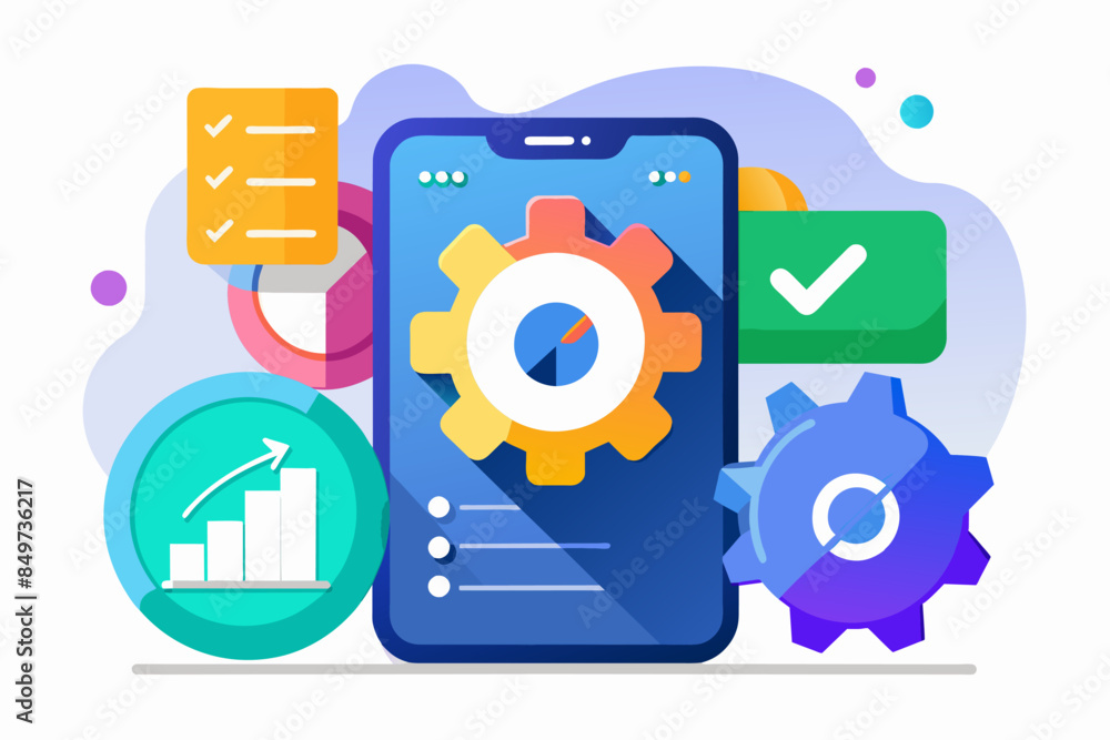 Poster a phone with a bunch of different icons on it, icon for a productivity app that conveys efficiency a