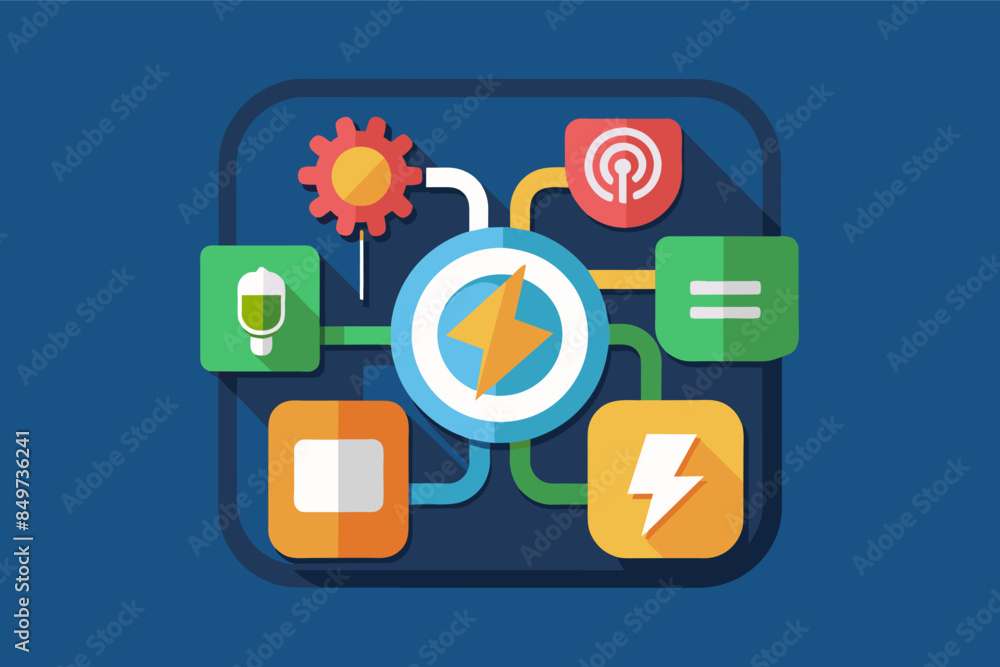 Poster a phone with icons and a magnifying magnifying magnifying magnifying, icon for a utility app that si