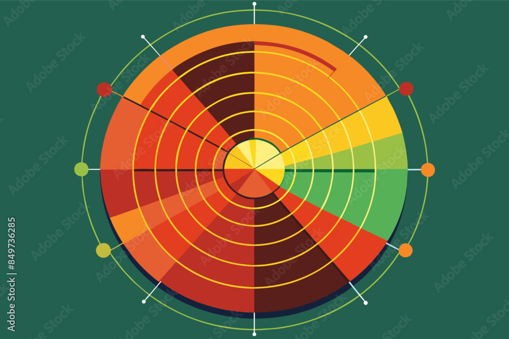 Aufkleber a colorful circular with a green background, radar chart to display multivariate data in a two-dimensional format