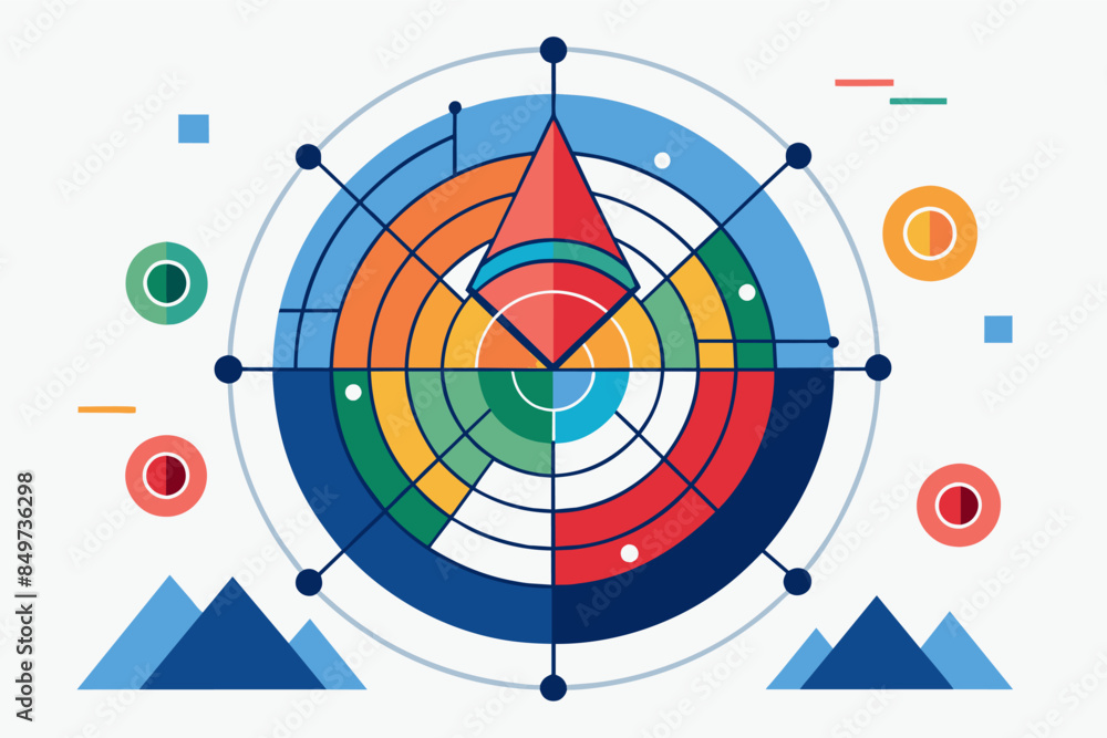 Aufkleber a colorful circular with a green background, radar chart to display multivariate data in a two-dimensional format
