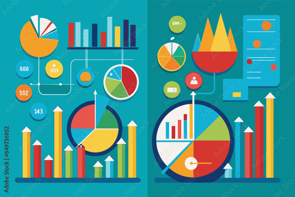 Poster a flat design of a business chart, infographic charts to compare and contrast different setsdata