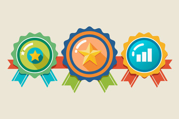 a group of badges with a star and a star, infographic badges or seals to denote achievements or milestones