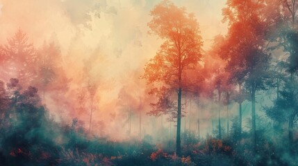 Artistic conception of beautiful landscape painting of nature of forest, background illustration,...