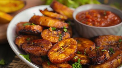 Ripe fried African plantain - local staple food served as meals with sauce or as a side dish in Nigeria, West Africa and other African countries