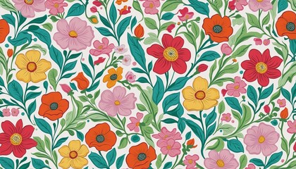 Set of colorful retro flower cartoon pattern