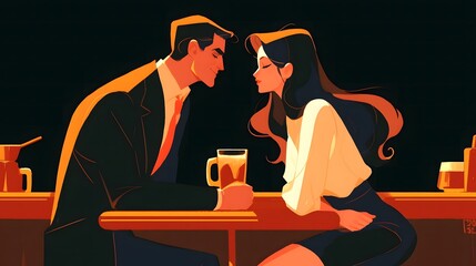 At the Bar: A Couple Enjoying Coffee Together