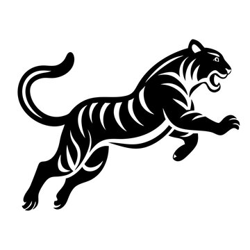 recommend clip art: simple tiger jumping silhouette jumping vector illustration flat design white background