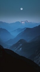 Moonlit Majesty: Aerial View of Silhouetted Mountains under Moonlight