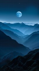 Moonlit Majesty: Aerial View of Silhouetted Mountains under Moonlight