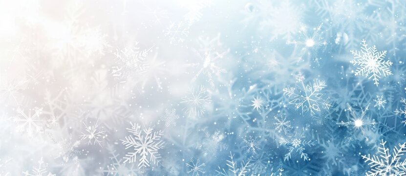 Step into a serene winter wonderland with delicate snowflakes falling against a dreamy blue and white backdrop. Perfect for holiday projects. Create a stunning visual experience with this snowy scene