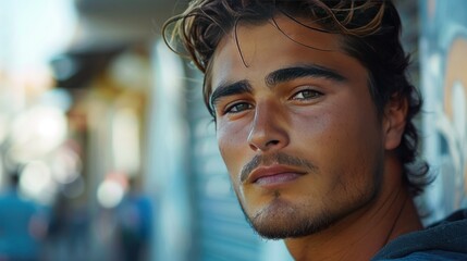 Obraz premium Close-Up Portrait of a Young Man with a Pensive Expression