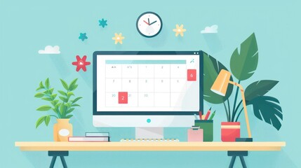 A Modern Office Desk with a Calendar Display