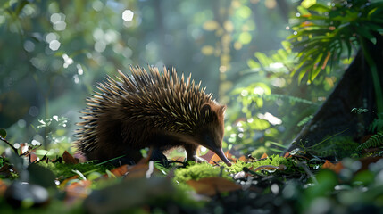 Majestic Echidna Foraging in Australian Rainforest