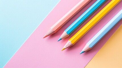School pencils on pastel background