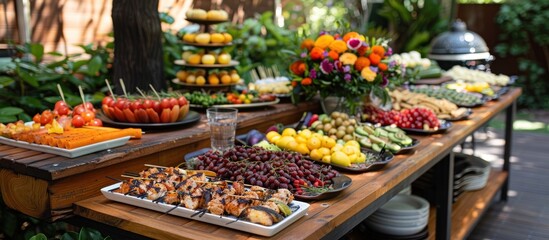 Obraz premium Outdoor Buffet Table With Food and Decorations