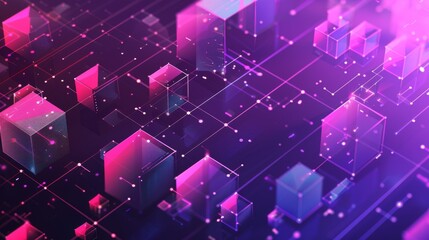 Colorful 3D cubes connected by lines in a digital network visualization on a dark background