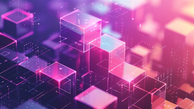 This image shows a vivid network of connected cubes with a dynamic range of colors and glowing effects, suggesting connectivity and digital networks