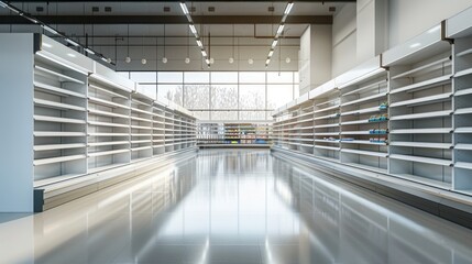 Empty Grocery Store Aisle with Bright Windows