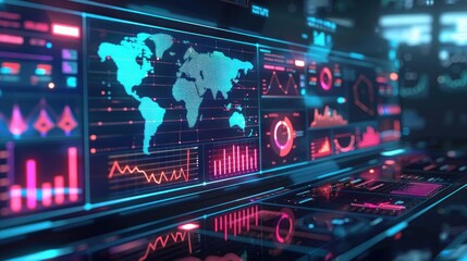 Obraz premium Futuristic Interface with Data Visualization and World Map
